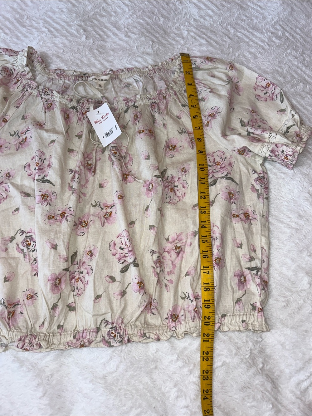 Lucky Brand Cream Floral Off-Shoulder Blossom Crop Top - Picture 5 of 12